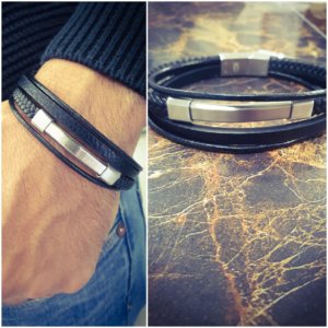 3 Strand Leather Bracelet for Men with Small Plate