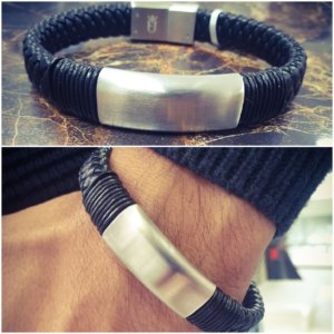 Leather Bracelet for men with Large Plate