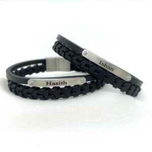 Men’s Leather Bracelets with Thin Plate