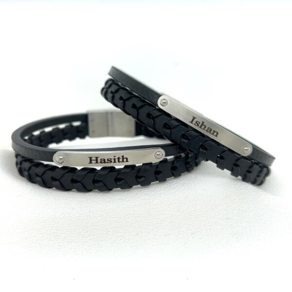 Men’s Leather Bracelets with Thin Plate - Image 2