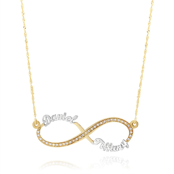 Infinity necklace with two engraved names in silver