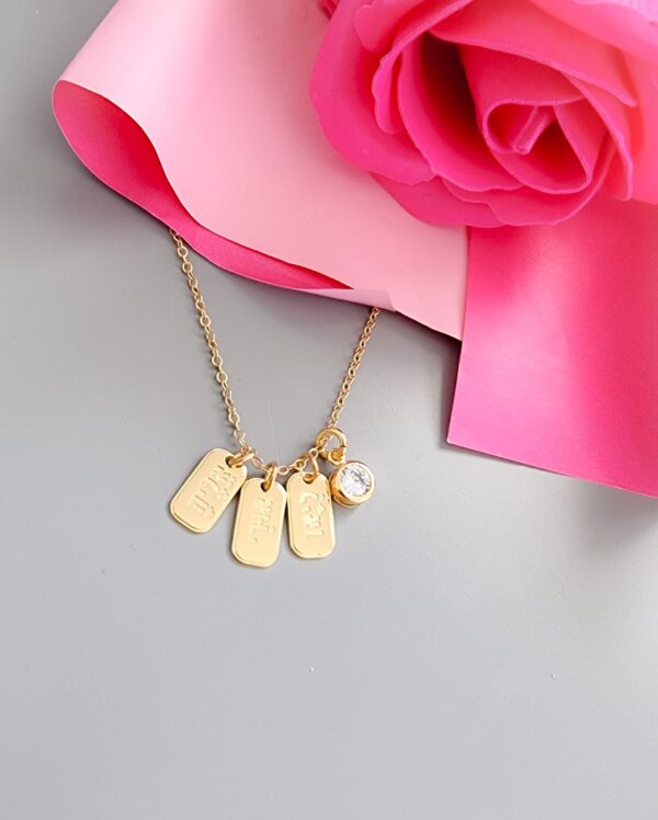 Engraved Charm Necklace with Solitaire