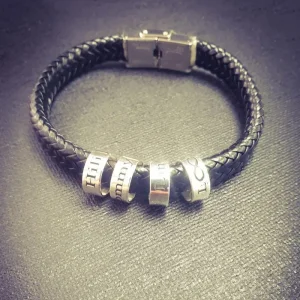 Men’s Leather Bracelet with 4 Charms