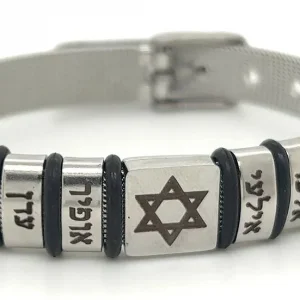 Men’s Stainless Steel Bracelet with Magen David and 4 Charms