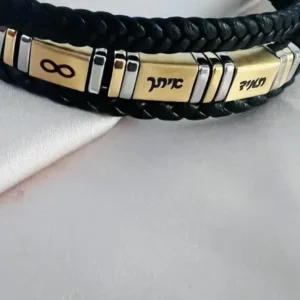 צמיד עור סטיינלס בשילוב חריטה