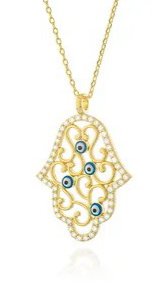 Hamsa Necklace with Evil Eyes
